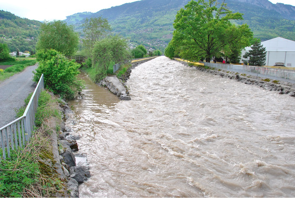 La Vièze beim Hochwasser 2015, © Stadtgemeinde Monthey