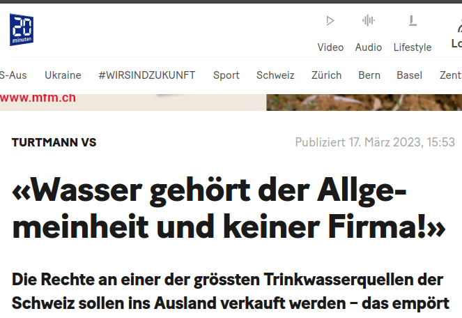 20Min empört sich über einen möglichen Investor auf China. Warum empört sich das Medium nicht über die Einwohner von Turtmann-Unterems, die an der Gemeindeversammlung beschlossen, die Quellenrechte zu verkaufen?