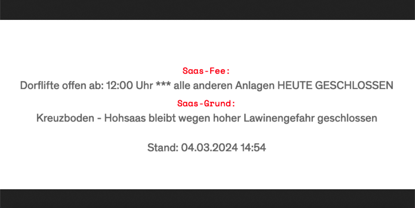 Saas-Fee nach Lawinen-Tod: Anlagen wegen Lawinengefahr und Sturm geschlossen