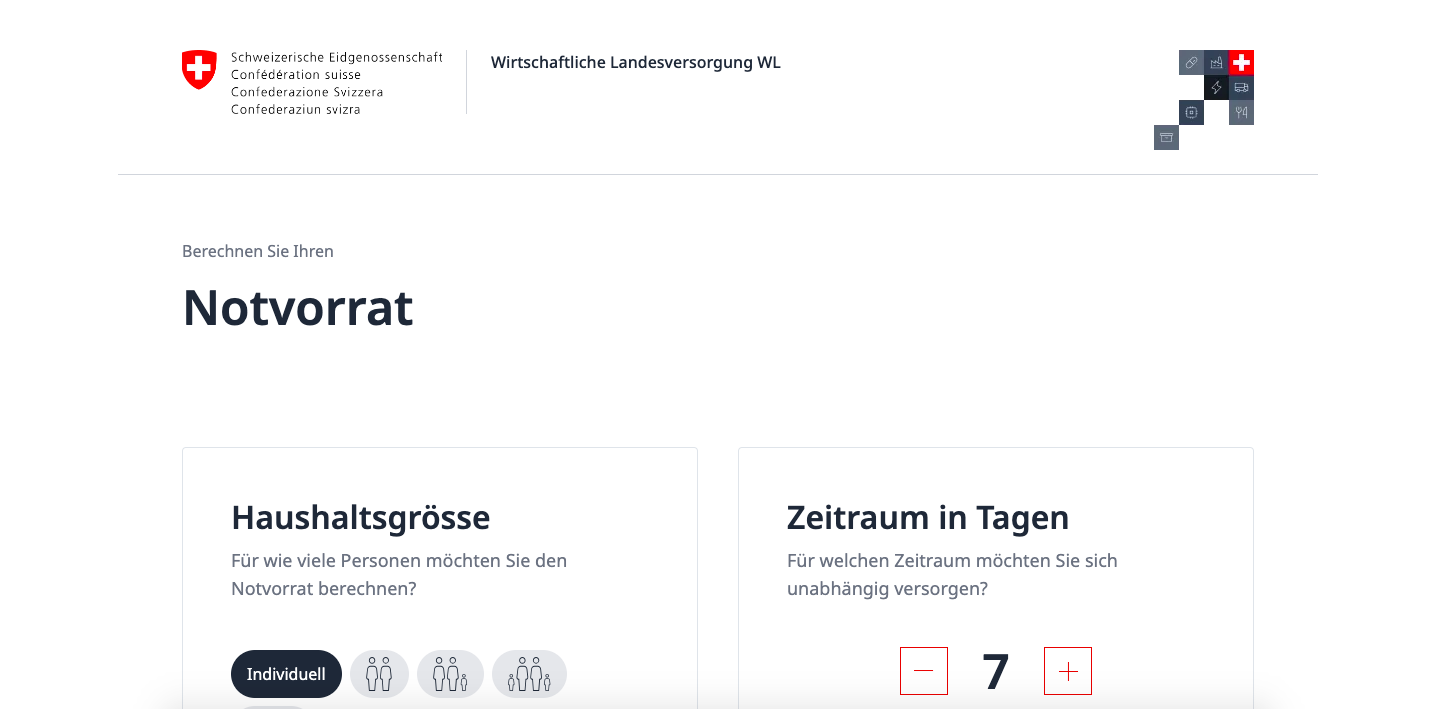 Notvorrats-Rechner lanciertBund und Detailhandel sensibilisieren für Notvorrat