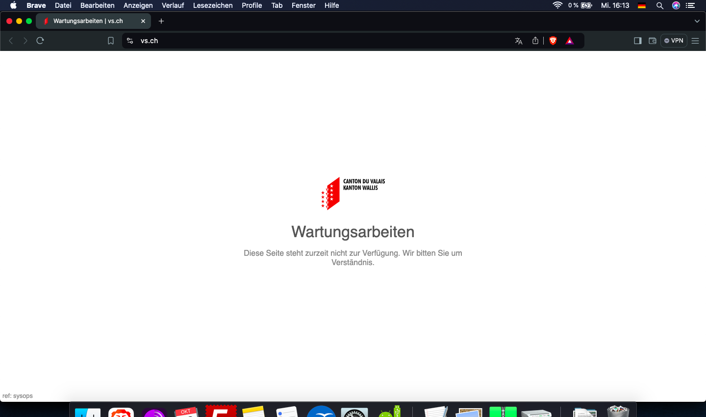 www.VS.ch mit StörungWebseite des Kanton Wallis nicht erreichbar