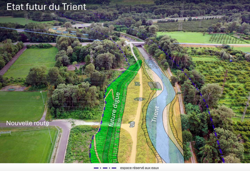 Zukünftige Gestaltung für den Flussverlauf des Trient in der Zone «Amont des Clous» (© Olivier Duckert)