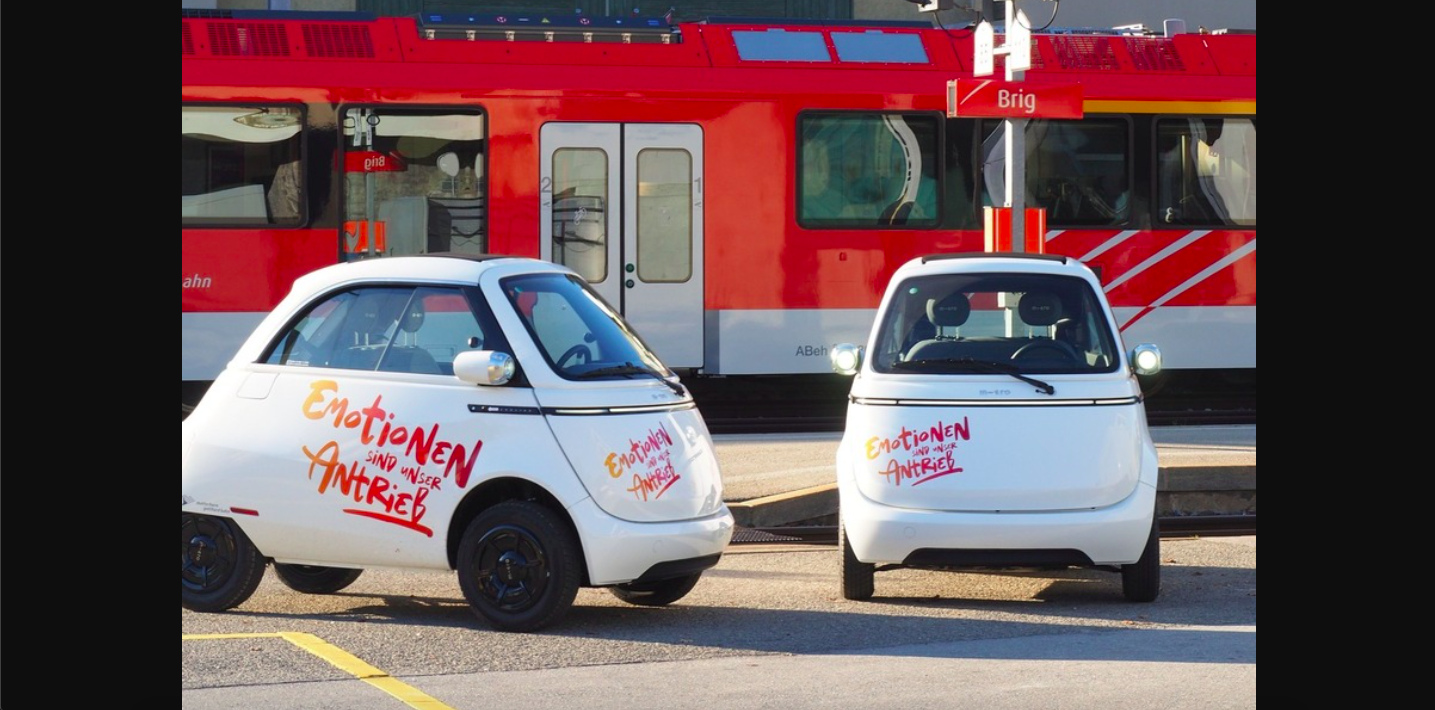 Neue Mikro-Autos (Microlinos) bei der Matterhorn-Gotthard-BahnDas Straßenbild im Oberwallis wird um eine Auffälligkeit reicher