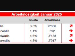 Arbeitslosigkiet Wallis Januar 2025