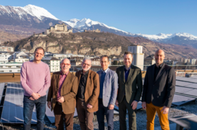 Prof. Jessen Page (HES), Dr. Jean-Marie Fürbringer (EPFL), Dr. François Maréchal (EPFL), Prof. Manuele Margni (HES), Prof. Gaëtan Cherix, Direktor HEI), Léonard Evéquoz, Operativer Leiter, EPFL Valais Wallis.