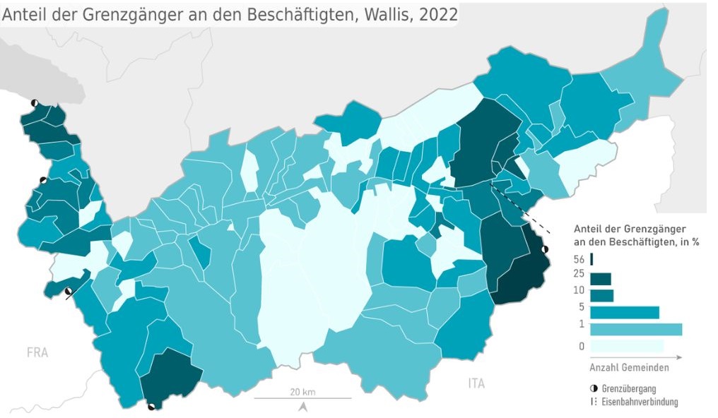 Wallis hat weniger Grenzgänger als Genf oder TessinZahl der Grenzgänger stark angestiegen