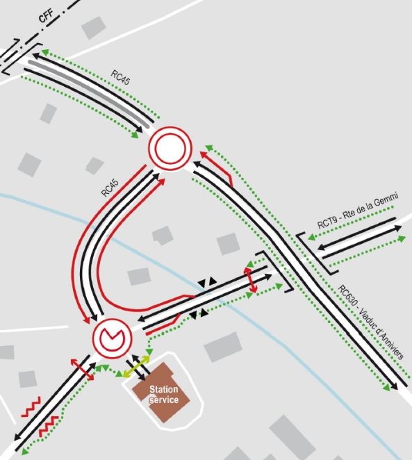 Siders-Ost – Umbau zweier KreiselVorbereitung für den Bau der A9