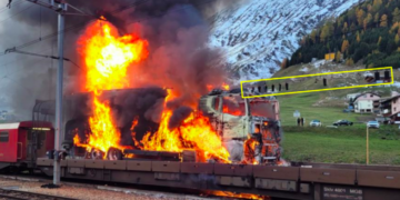 Brennender Lkw beim Furka-Autoverlad Furka (Foto: MGB)