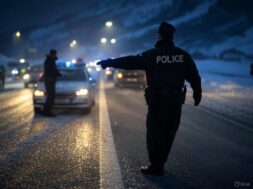 #Kapo Wallis Winter Polizeisperre Straßenkontrolle