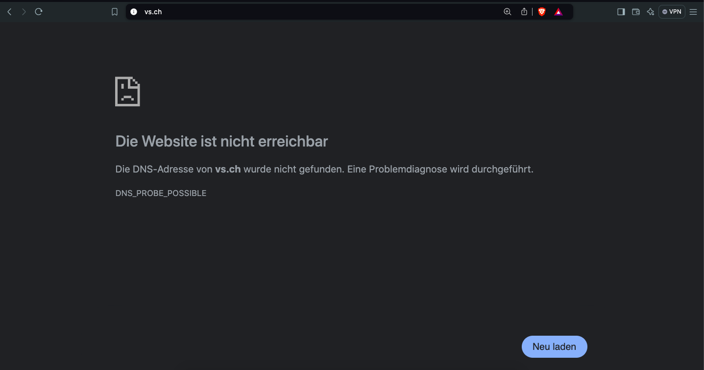 Kantonswebseite VS.ch wieder nicht erreichbarKanton scheint größere IT-Probleme zu haben