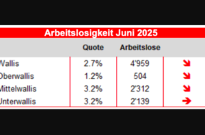 Arbeitslose Wallis Oberwallis Juni 2025