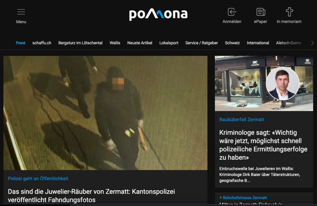 Pomona / Walliser Bote: Wenn die Polizei als Journalistenschule fungieren mussWalliser Polizei: Dein Freund und Helfer — auch in der Redaktionsstube