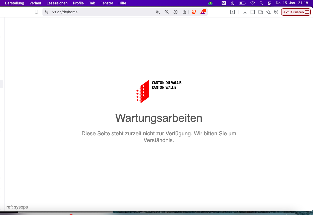 Seite VS.ch nicht erreichbarKantonsinformatik anscheinend abermals mit Schwierigkeiten