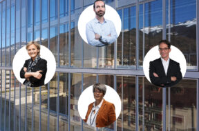 campus O ist gestartet (im Uhrzeigersinn)_Nicolas Rothen (Rektor FernUni Schweiz), Marc Schnyder (Rektor FFHS), Nicole Zenhäusern-Camenisch (VR-Präsidentin RWO) und Isabelle Frei (Geschäftsführung ritzy)