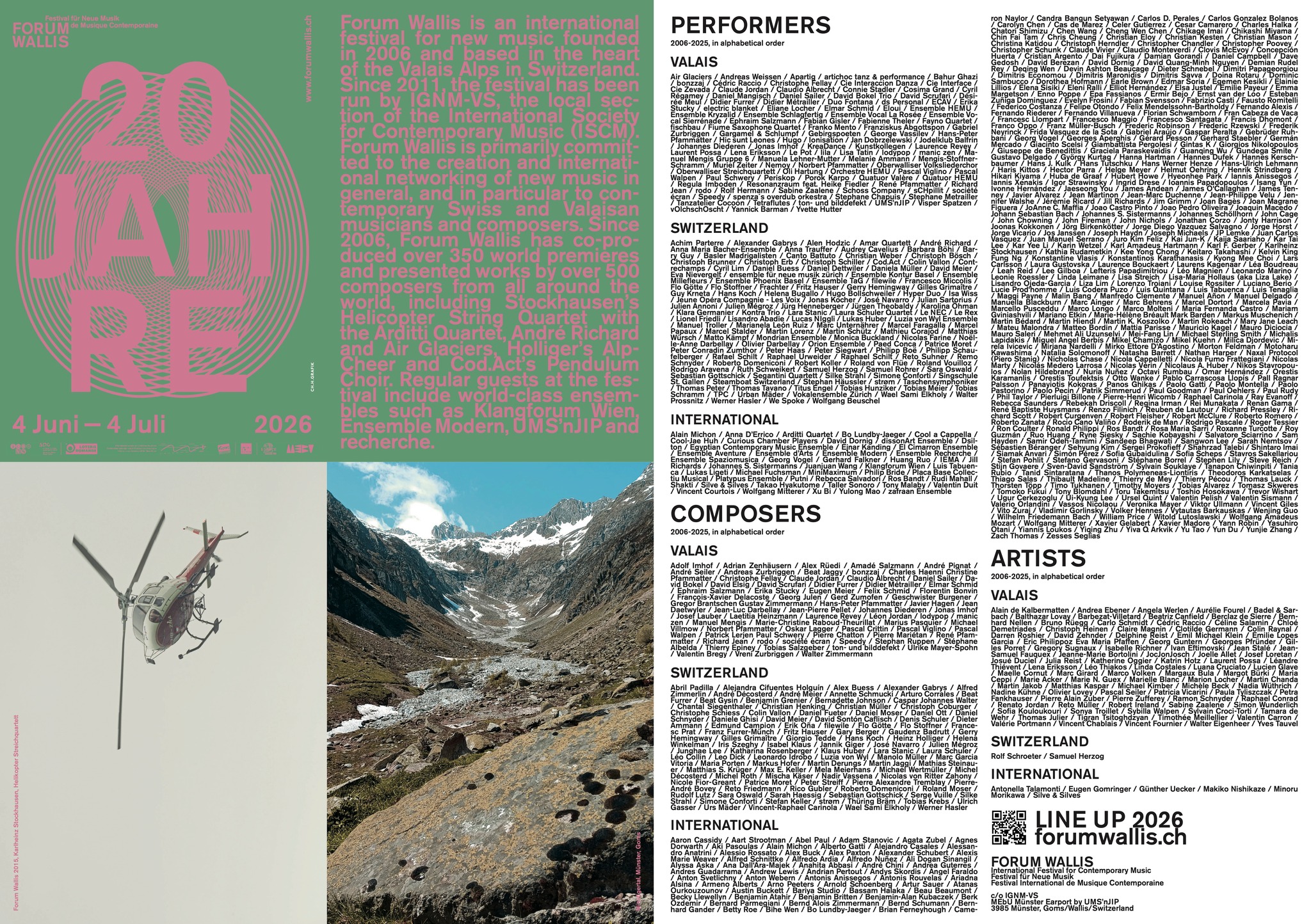 Forum Wallis XIX 2026 – 4. Juni bis 4. Juli 2026Festivalausgabe 2026 des Forum Wallis