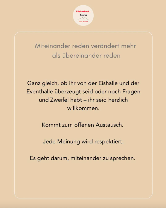 Abstimmung Saastalhalle vom 5. Juli 2026Erlebnisbank und Saastal Arena AG: Taten und Worte