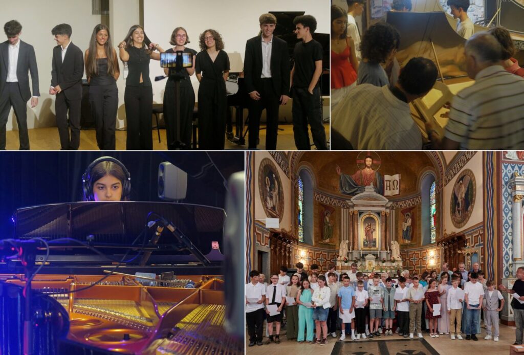 Proyecto Piano Joven in Sion, beim gemeinsamen Singen in Fiesch, bei Bizzi Historical Keyboards in Varese, Bilder: Forum Wallis.