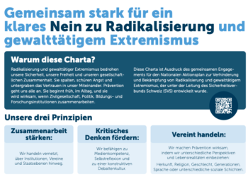 Neue Charta gegen Radikalisierung – Bund, Kantone und Gemeinden kämpfen gemeinsam gegen ExtremismusJihadismus bleibt ein zentraler Fokus im Kampf gegen Radikalisierung